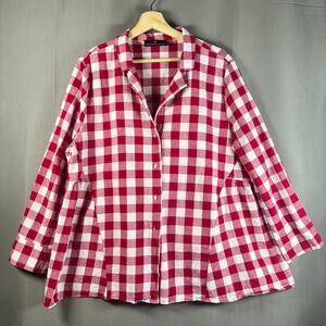 Pomander Place Tuckernuck Women's Top XXL Apple Red Gingham Scarlett Buttoned